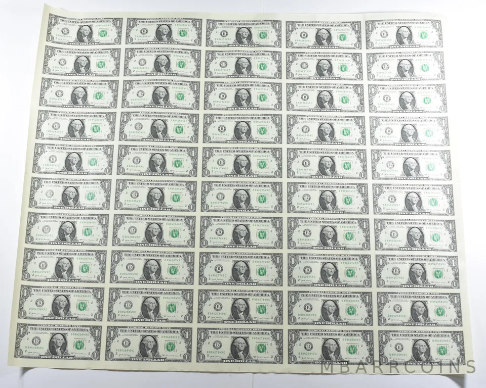 Lot (50) 2017 $1 New York NY FRN Uncut Sheet a8579