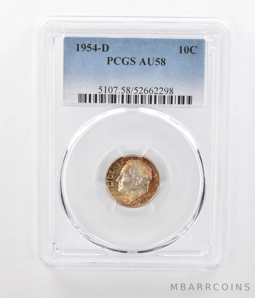 1954-D Roosevelt Dime AU58 PCGS Beautiful Tone *1067