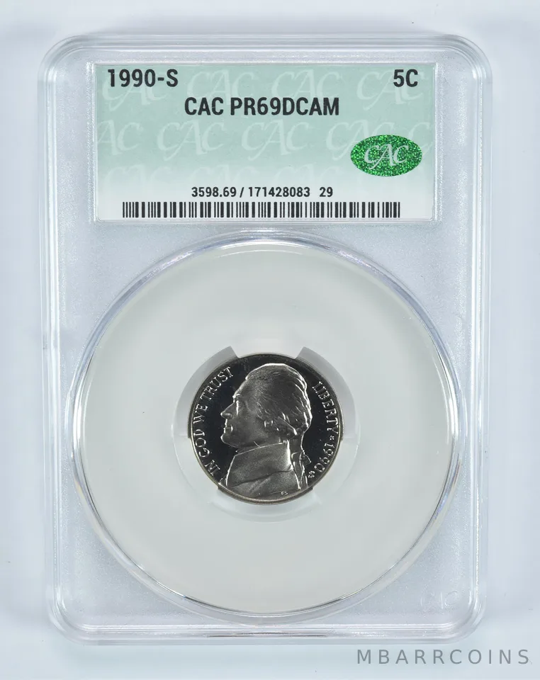 1990-S Jefferson Nickel PR69 DCAM CAC CACg