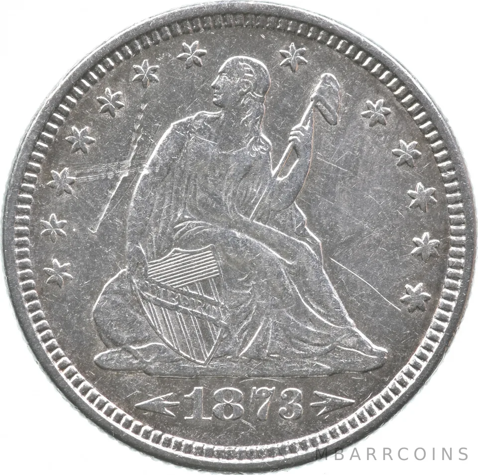 1873 Seated Liberty Quarter Arrows a4775