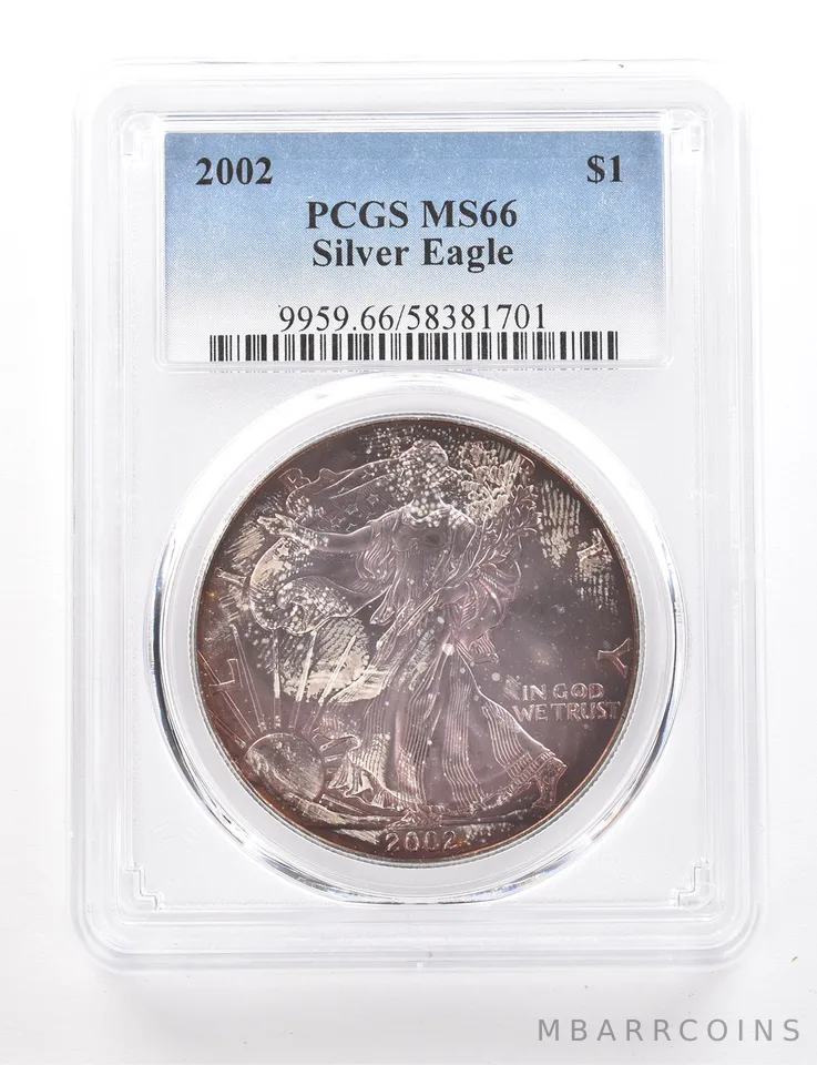 2002 American Silver Eagle MS66 PCGS Beautiful Tone *3423