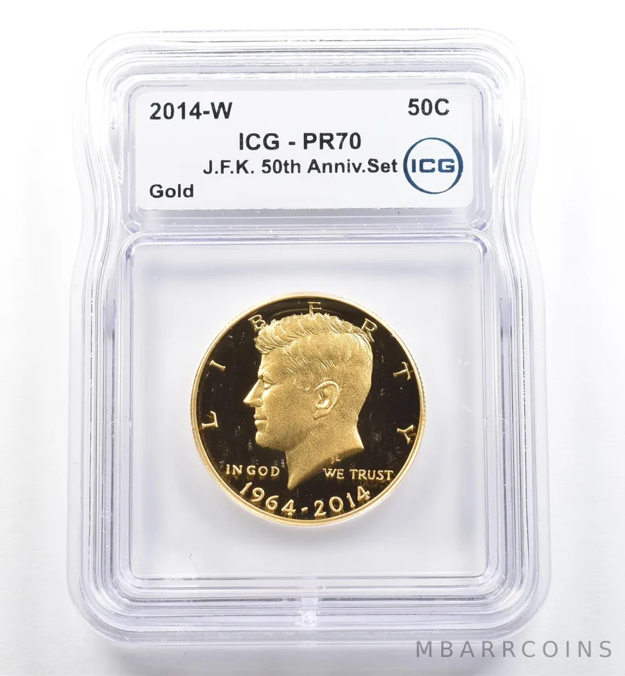 2014-W 50c Gold Kennedy Half Dollar 50th Anniversary Set PR70 ICG