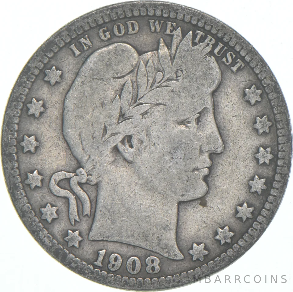 1908-O Barber Quarter Average Circ