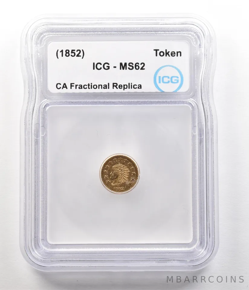 (1852) California Fractional Gold Token Indian Head 1/2 Dollar MS62 ICG a4935