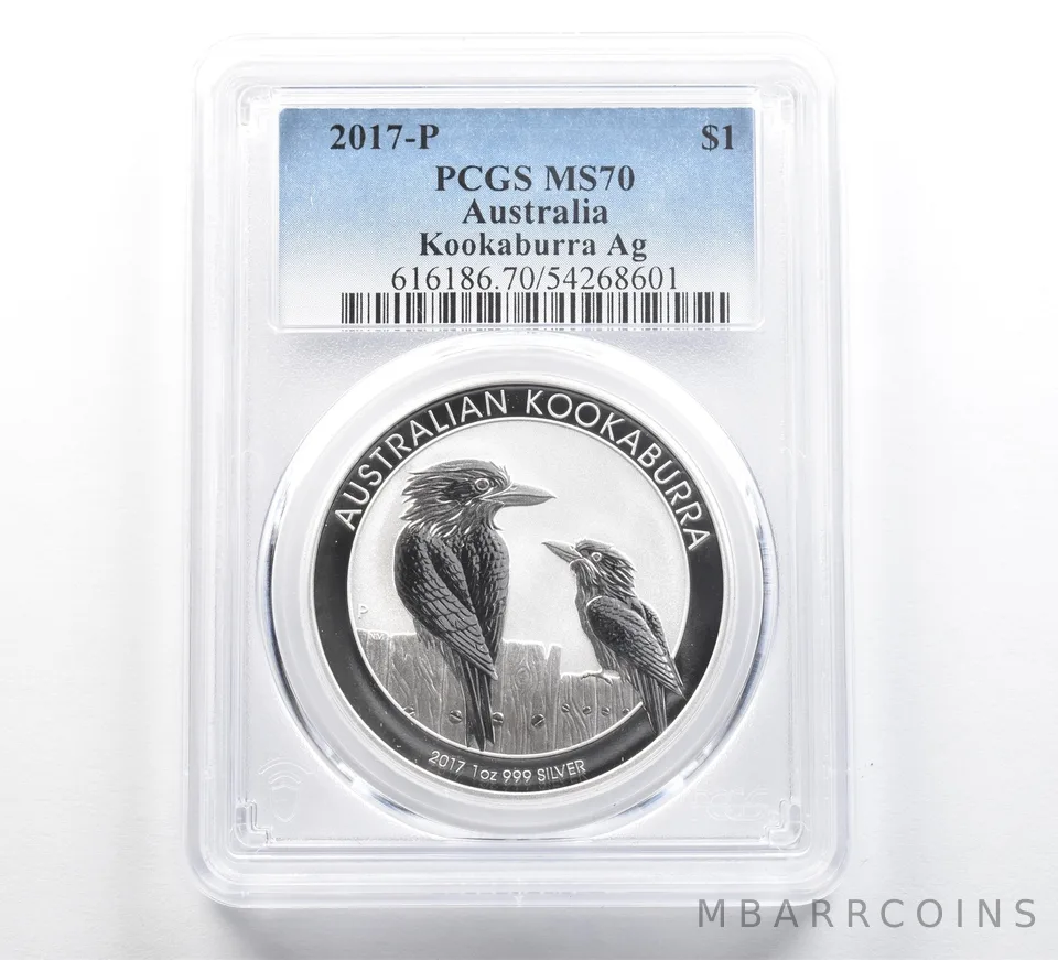 2017 P Australia 1 Dollar Silver Kookaburra MS70 PCGS Blue Label