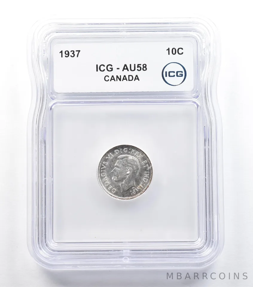 1937 Canada 10 Cents AU58 ICG *5686