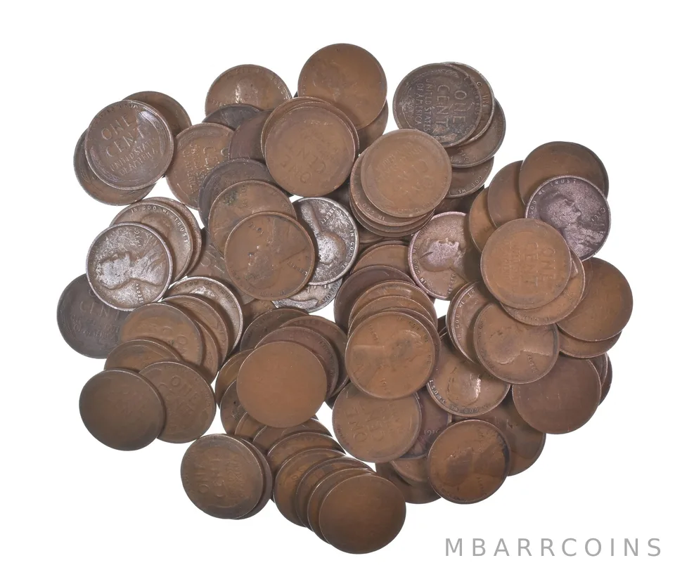 Lot of 100 1910-1919 Lincoln Wheat Cents - 2 Rolls - Collection *572