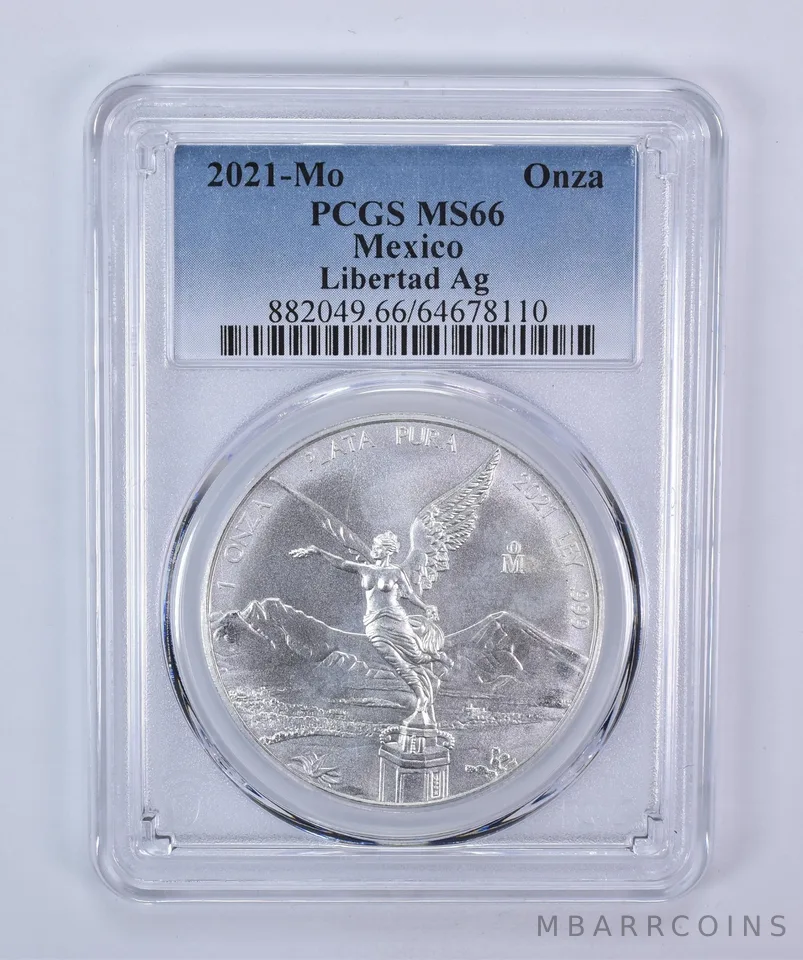 2021 Mo Mexico 1 Onza Silver Libertad MS66 PCGS Blue Label
