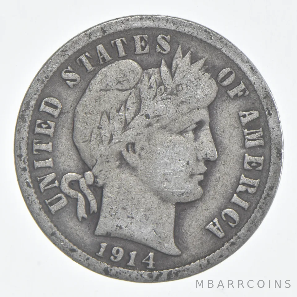 1914-D Barber Dime 90% Silver FINE Condition