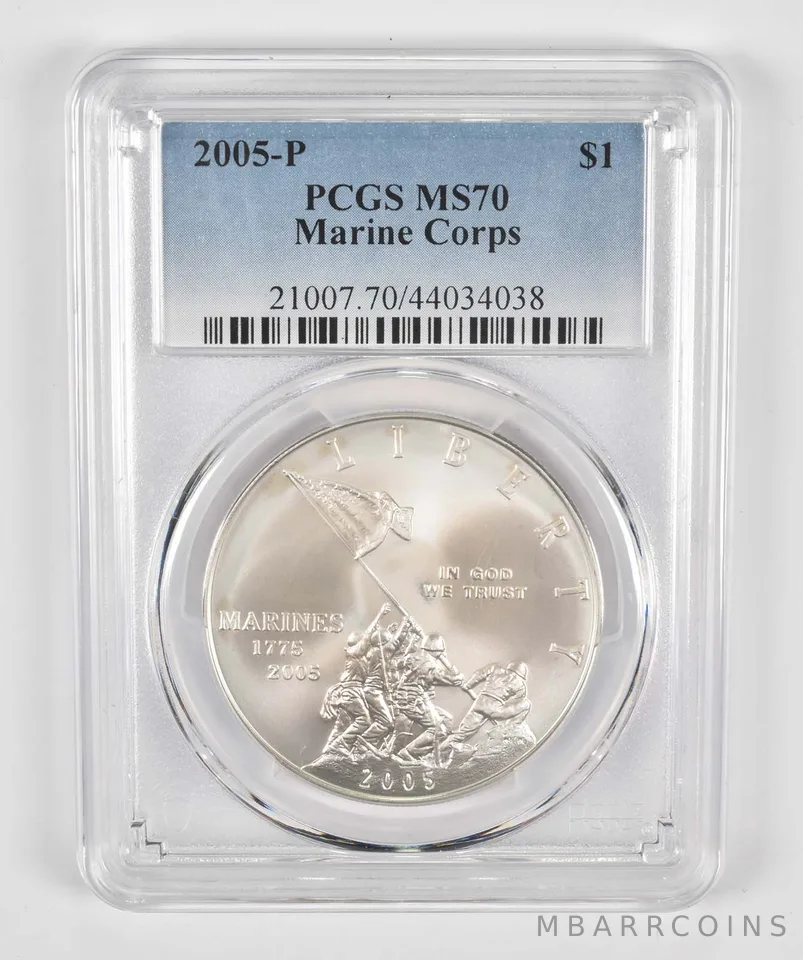 2005-P Marine Corps Commemorative Silver Dollar MS70 PCGS Blue Label