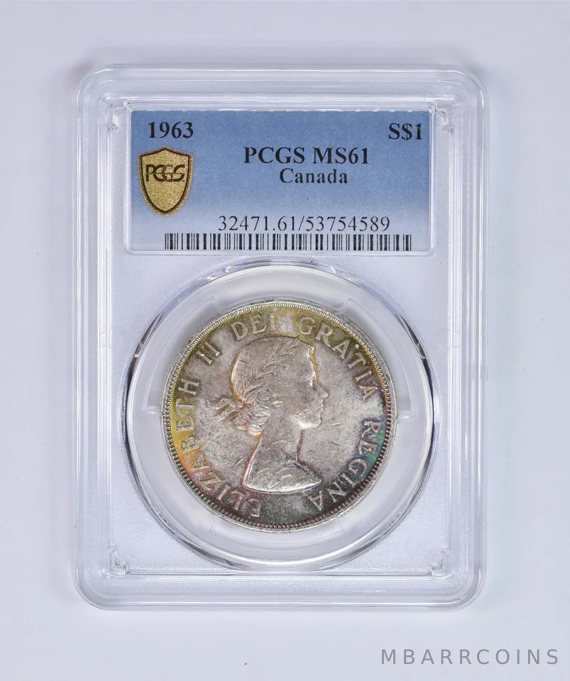 1963 Canada 1 Dollar Silver MS61 PCGS Beautiful Tone *8034
