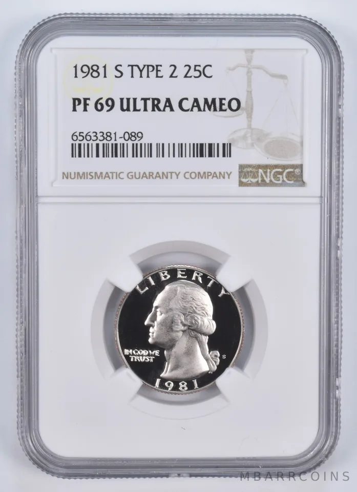 1981-S Type 2 Washington Quarter PF69 UCam NGC Brown Lbl
