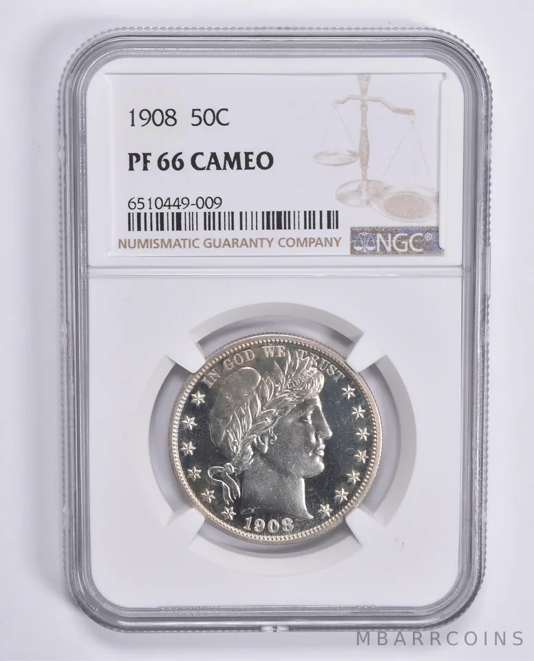 PF66 CAM 1908 Barber Half Dollar NGC *1545