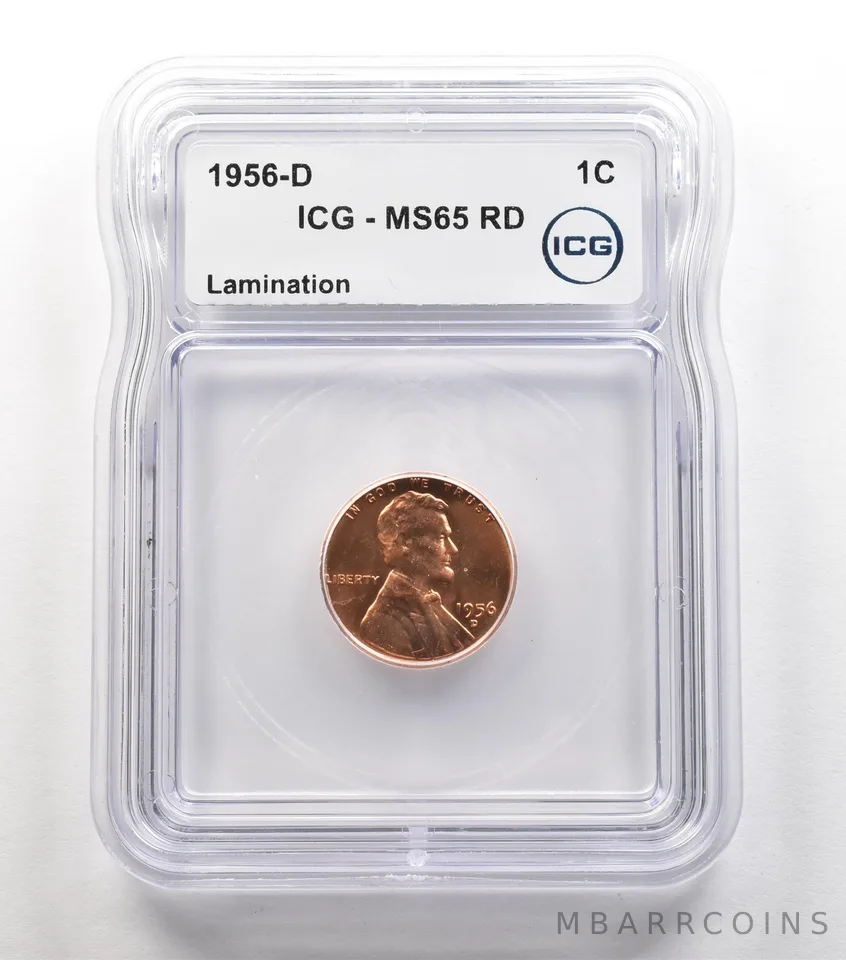 ERROR 1956-D Lincoln Wheat Cent Lamination MS65 RD ICG a6695