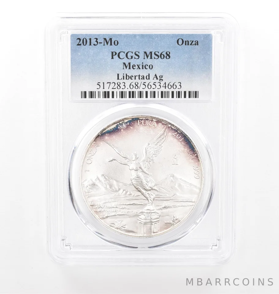 2013 Mo Mexico 1 Onza Silver Libertad MS68 PCGS Peripheral Tone *2099