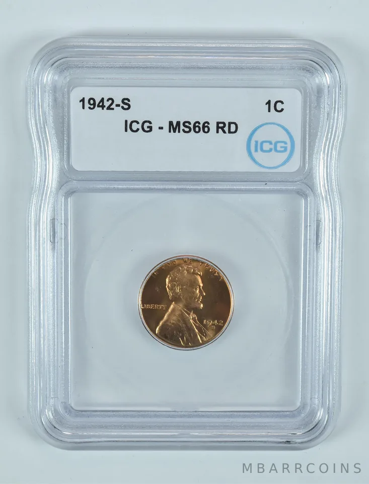 1942-S Lincoln Wheat Cent MS66 RD ICG