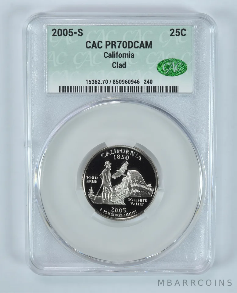 2005-S Washington State Quarter California CLAD PR70 DCAM CAC CACg