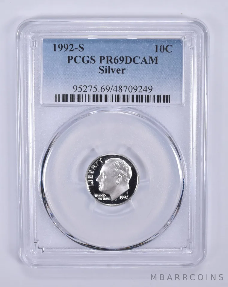 1992-S Roosevelt Dime Silver PR69 DCAM PCGS Blue Label
