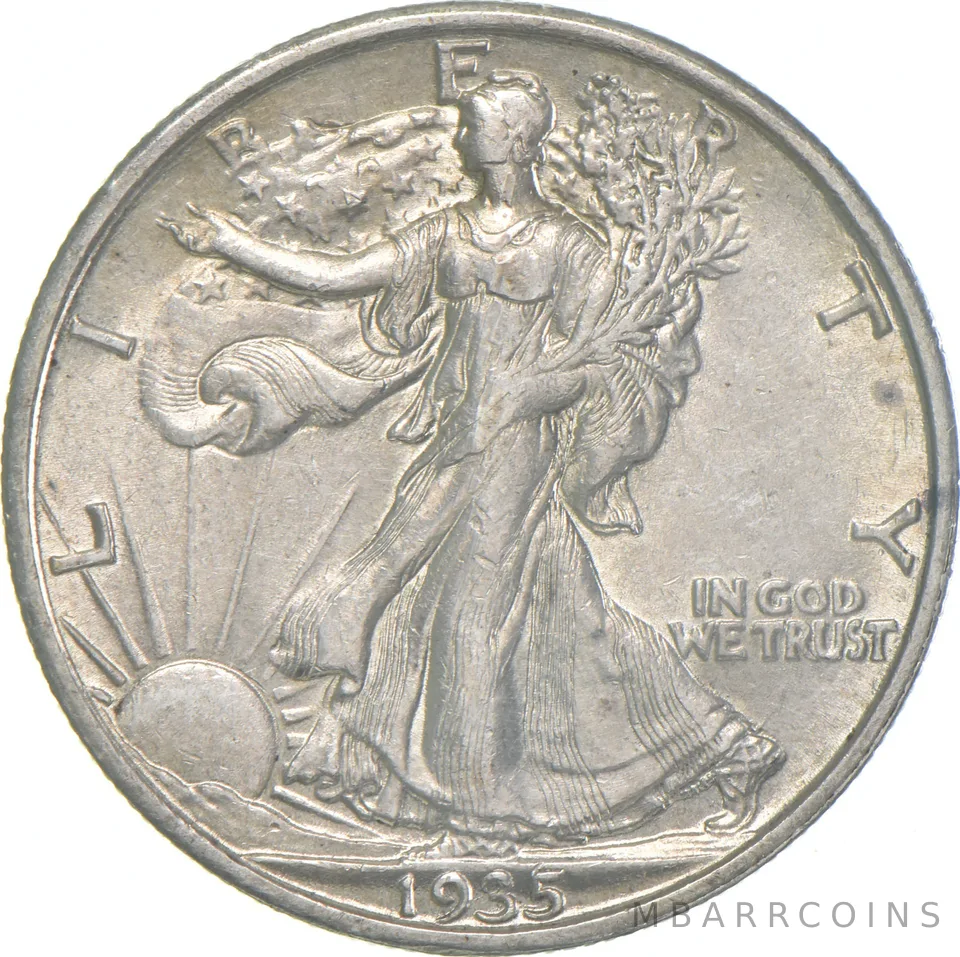 AU 1935 (P) Walking Liberty Half Dollar Almost Unc 90% Silver (1pc)