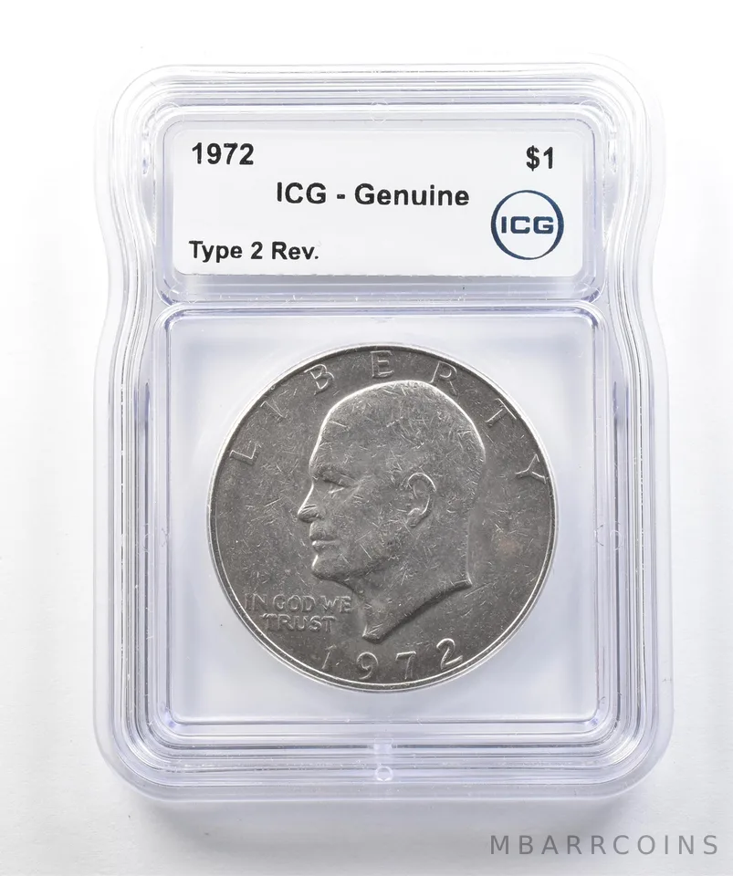 1972 Eisenhower $1 Type 2 Reverse Genuine ICG a3249