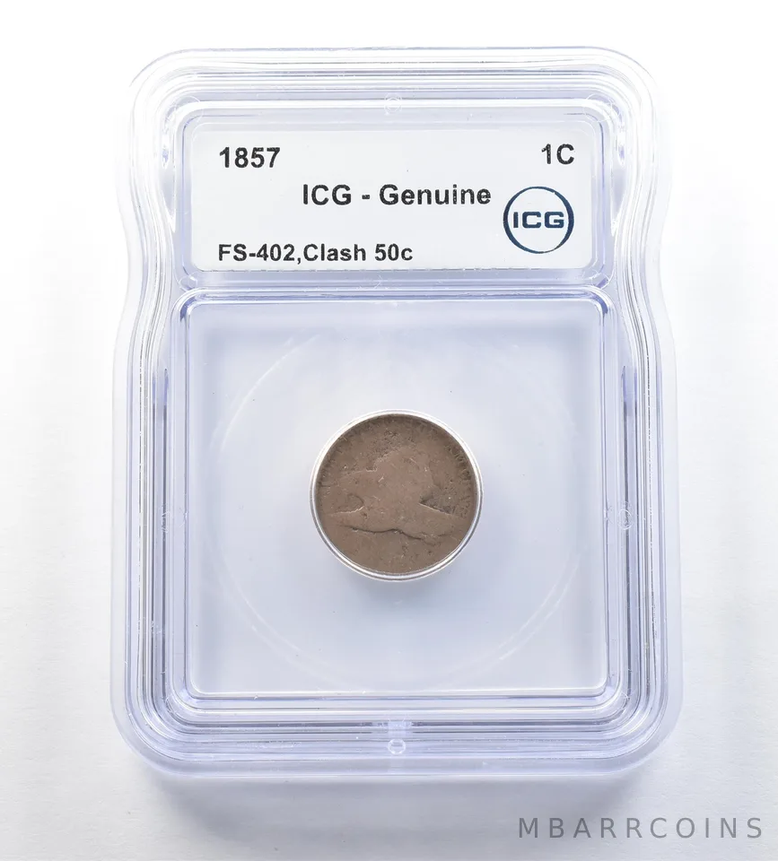 1857 Flying Eagle Cent FS-402 Clash 50c Genuine ICG *0645
