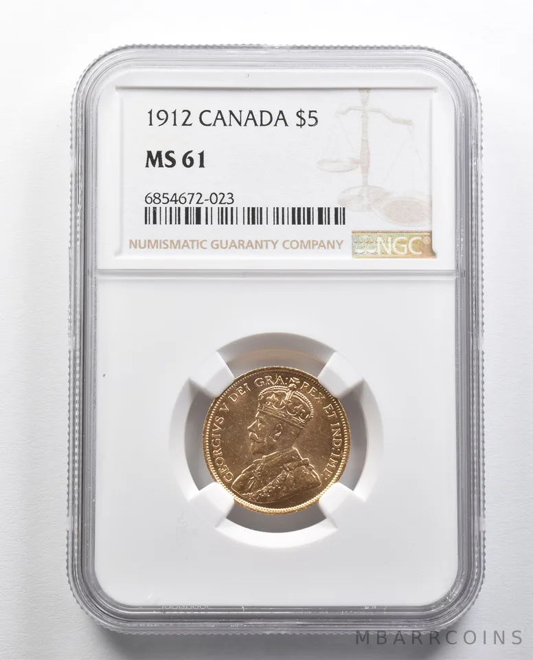 MS61 1912 Canada 5 Dollars Gold NGC *9780