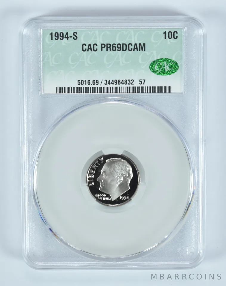 1994-S Roosevelt Dime PR69 DCAM CAC CACg