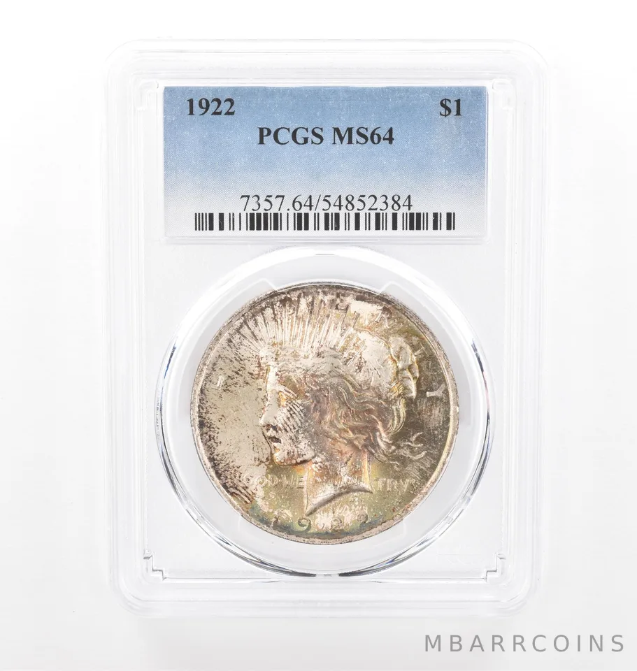 1922 Peace Silver Dollar MS64 PCGS Beautiful Tone *2098