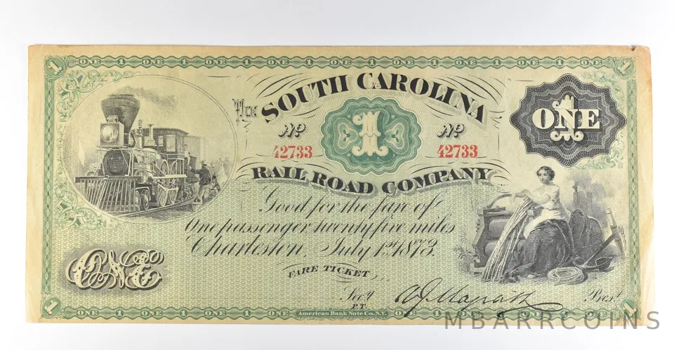 1873 $1 South Carolina Railroad Company Obsolete Note *8396