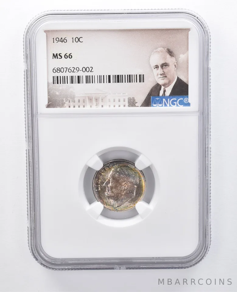 1946 Roosevelt Dime MS66 NGC Blue/Purple Tone *7910