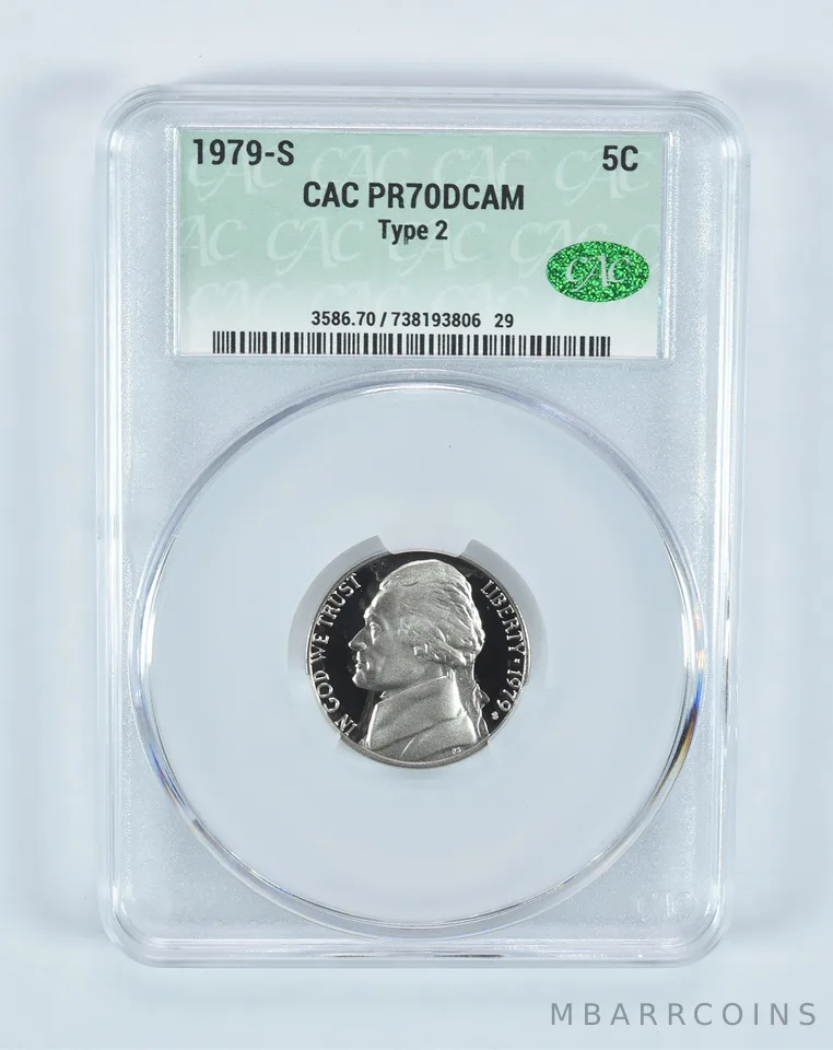 1979-S Jefferson Nickel Type 2 PR70 DCAM CAC CACg