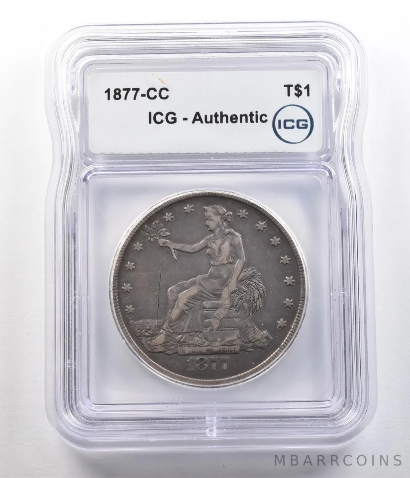 1877-CC Seated Liberty Trade Dollar Authentic ICG *4731
