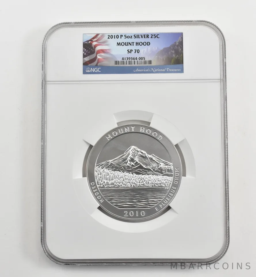 2010-P 5 Oz Silver Quarter America The Beautiful Mount Hood SP70 NGC *1691