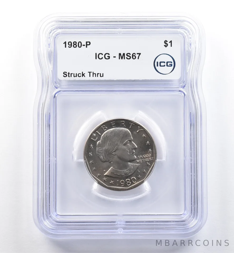 1980-P Susan B Anthony $1 Mint Error Struck Thru MS67 ICG *6041