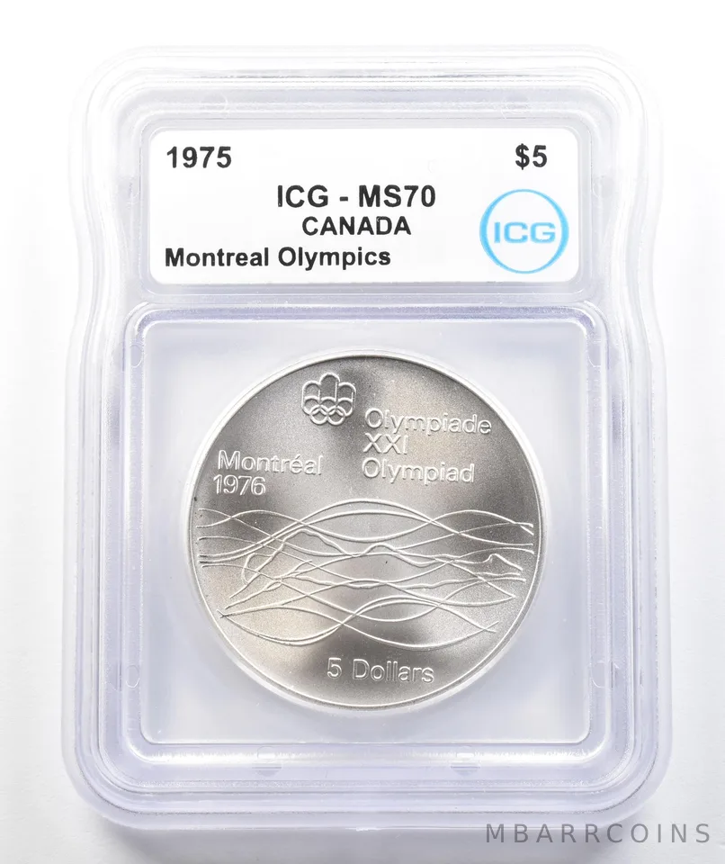 1975 Canada 5 Dollars Silver Montreal Olympics Swimming MS70 ICG