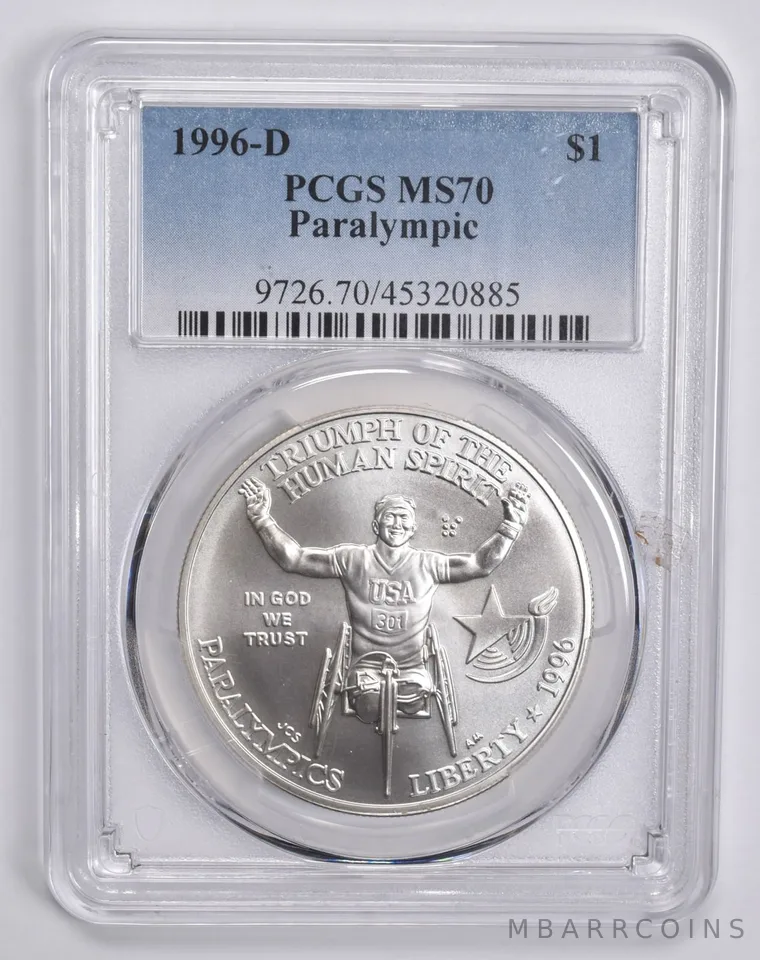 1996-D Paralympic Commemorative Dollar MS70 PCGS Blue Label