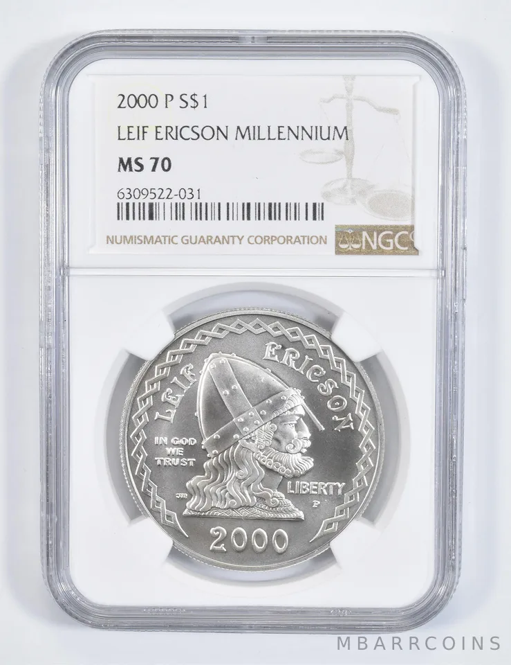 2000-P Leif Ericson Commemorative Silver Dollar MS70 NGC