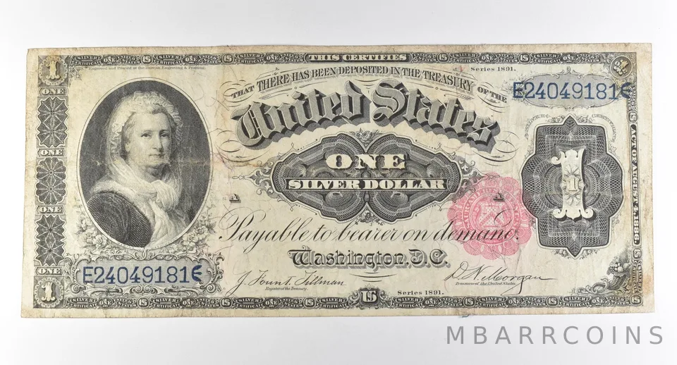 1891 $1 Silver Certificate Large Note Red Seal *3027