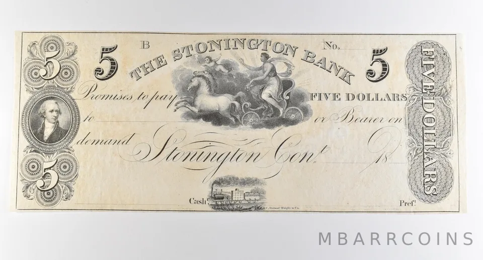 1800s $5 Stonington CT Bank Obsolete Note *3859