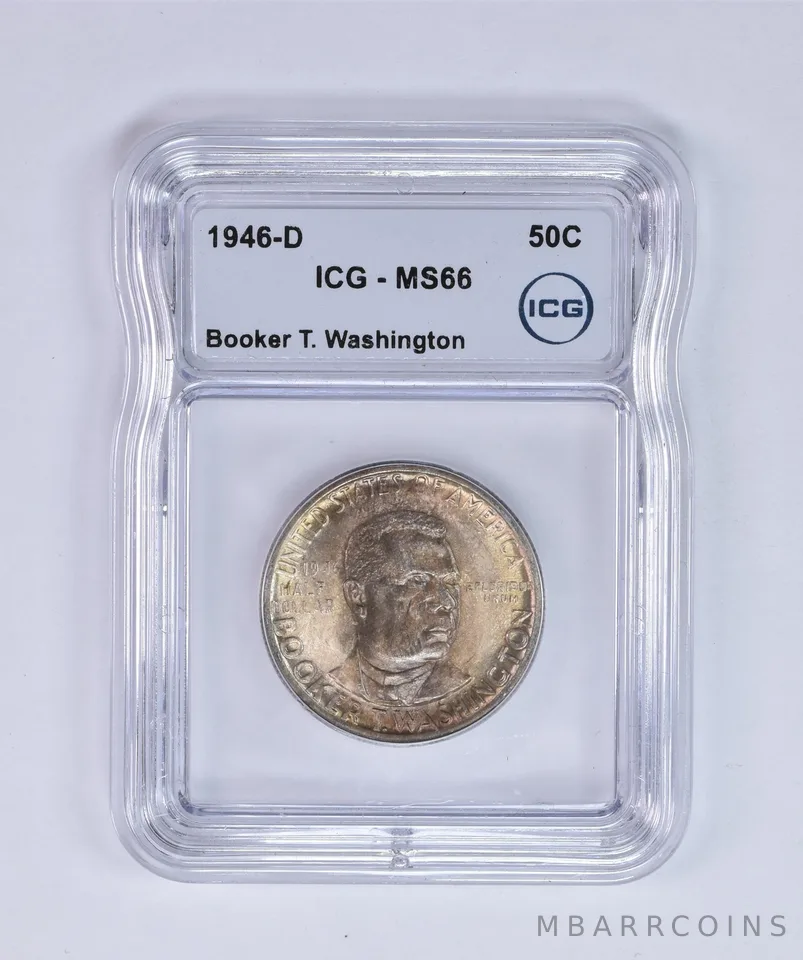 1946-D Booker T Washington Commem Half Dollar MS66 ICG Beautiful Tone *7997