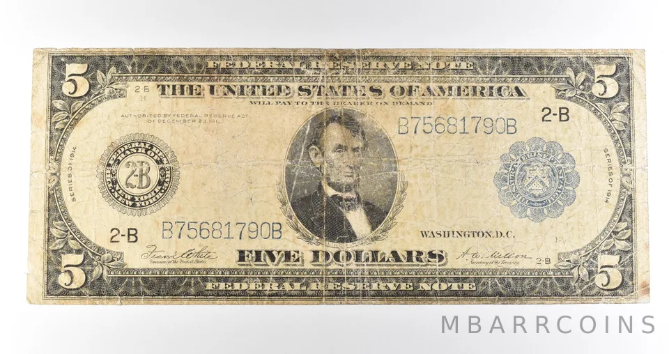 1914 $5 New York NY FRN Blue Seal Large Note Fr#851a *4706