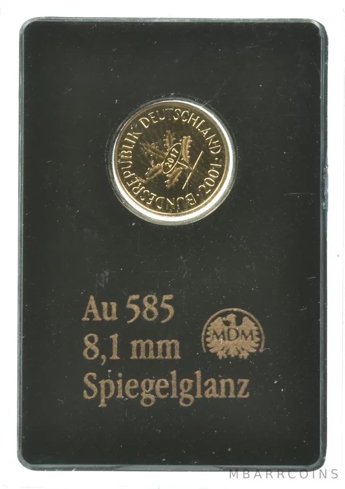 2001 Germany 1 Pfennig .585 Gold 8,1mm Spiegelgianz MDM *2501