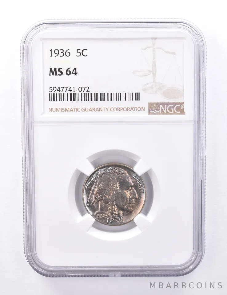 MS64 1936 Indian Head Buffalo Nickel - Graded NGC Rainbow Toned *4299