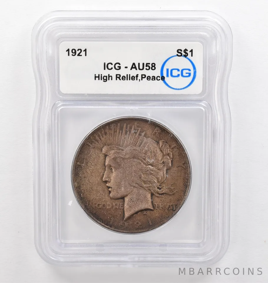 1921 Peace Silver Dollar High Relief AU58 ICG Beautiful Tone *0262