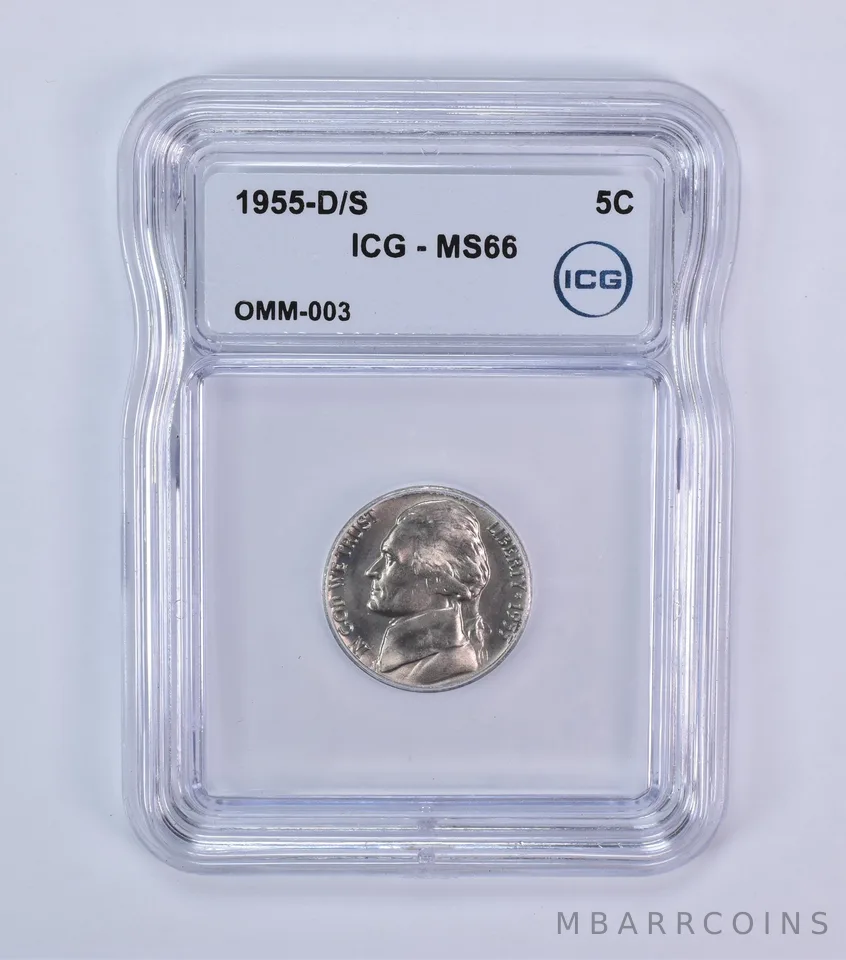 1955-D/S Jefferson Nickel OMM-003 MS66 ICG *7946