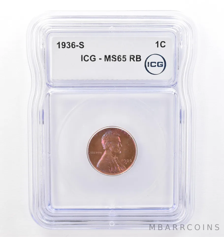 1936-S Lincoln Wheat Cent MS65 RB ICG Beautiful Tone *7689