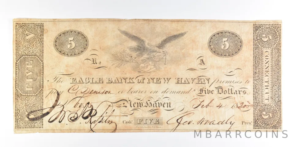 1820 $5 New Haven CT Obsolete Note *0225