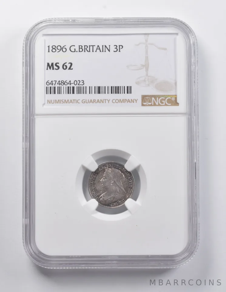 MS62 1896 Great Britain 3 Pence NGC a7014
