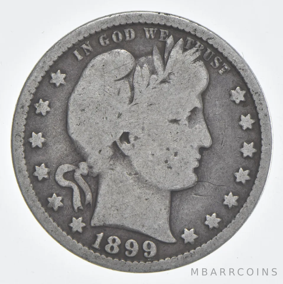 1899 (P) Barber Quarter 90% Silver VG Condition
