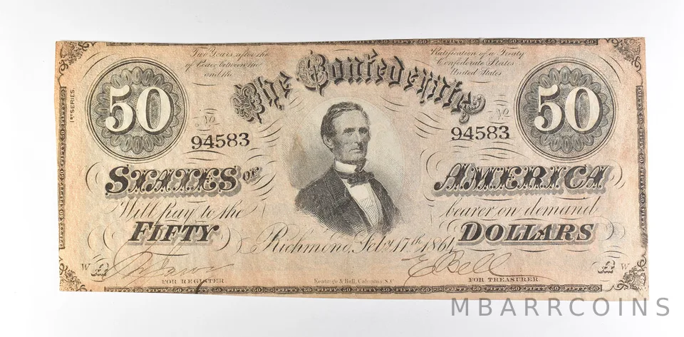 1864 $50 Confederate States Of America T-66 Large Note *8531